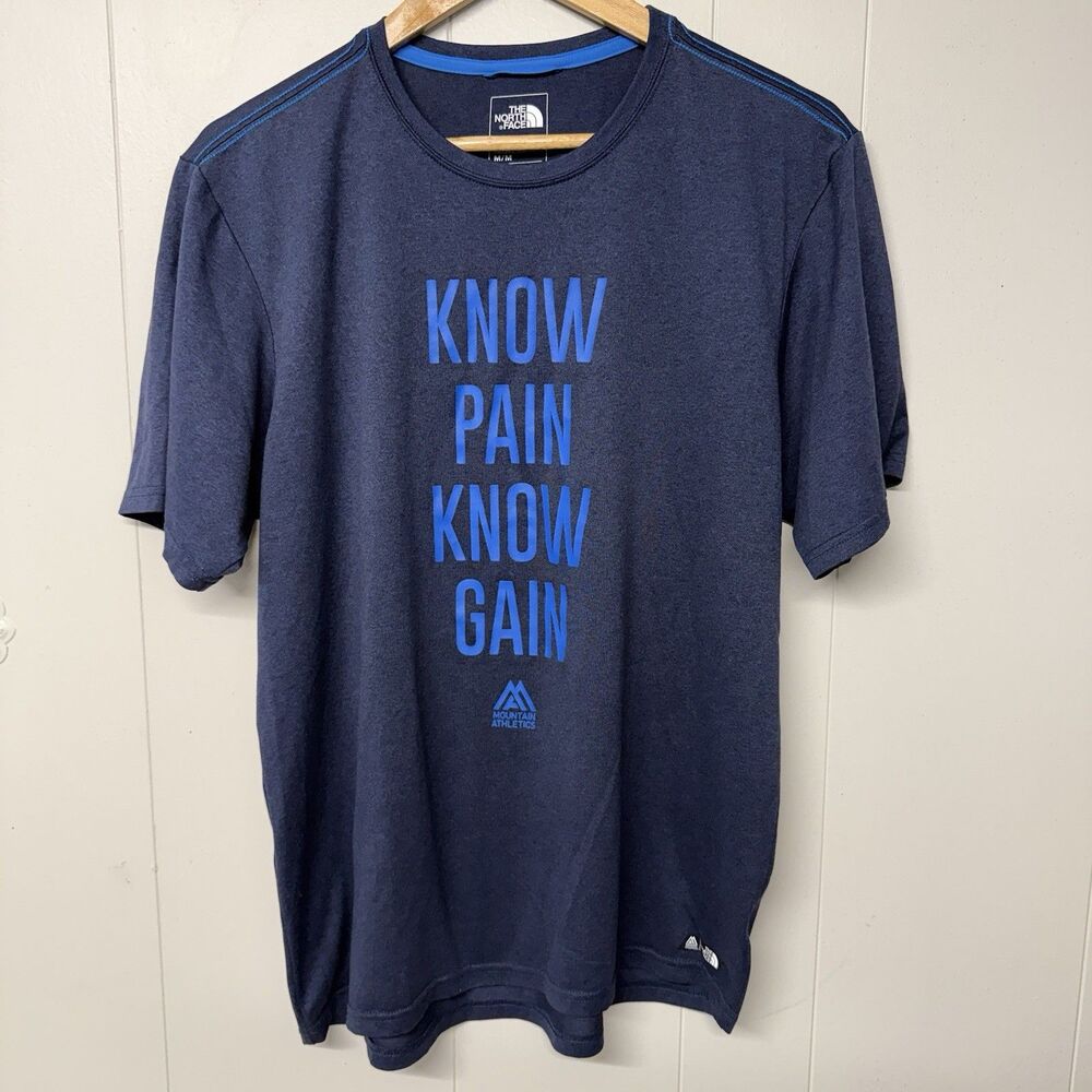 The North Face Mountain Athletics T-Shirt Navy Blue Know Pain Know Gain Men M